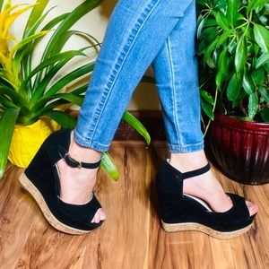 ALDO Black Suede Wedge Sandal - Heel